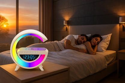 Altavoz Bluetooth G - Cargador inalámbrico + Lámpara LED + Reloj despertador